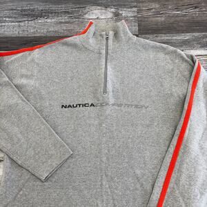 Vintage 90s y2k Nautica Competition Gray Mens L 1/4 Zip Spell Out Mock‎ Sweater